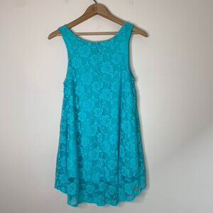 Women's Blue Floral Lace Dress Blouse Tank Top Sleeveless